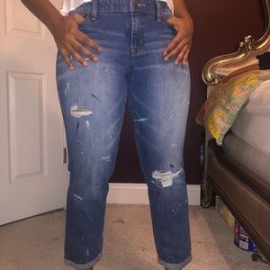 GAP paint stained distressed boyfriend jeans